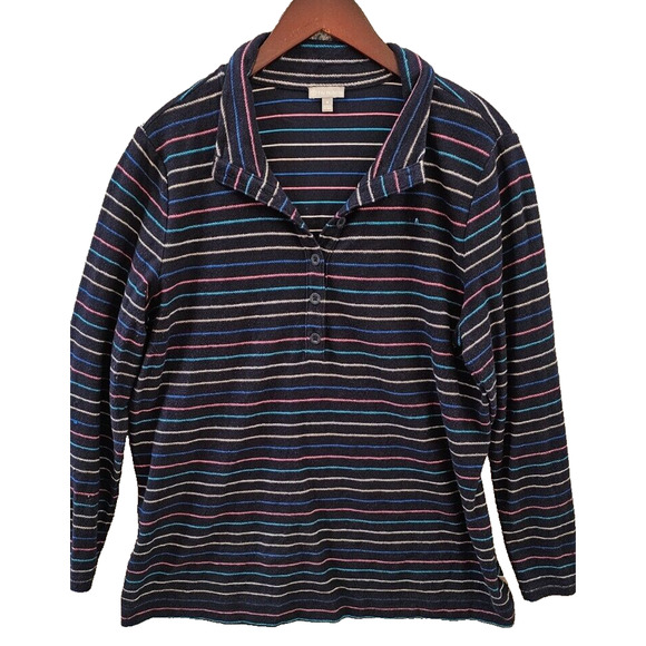 T by Talbots Tunic Shirt Top Pullover Womens X Navy Blue Stripe 1/4 Button XL 14 - Picture 1 of 3
